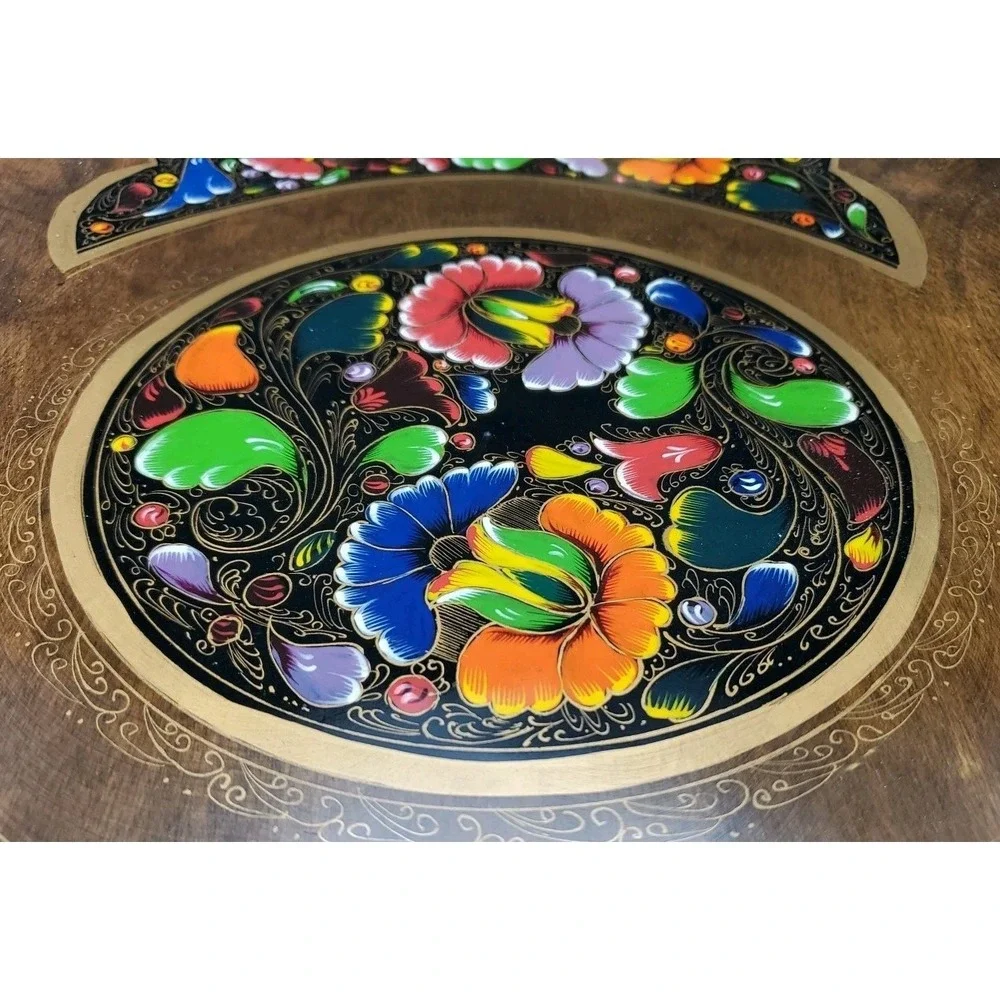 Vtg Mexico Batea Wood Hang Decor Serving Tray Handles Handpainted Bright Flowers